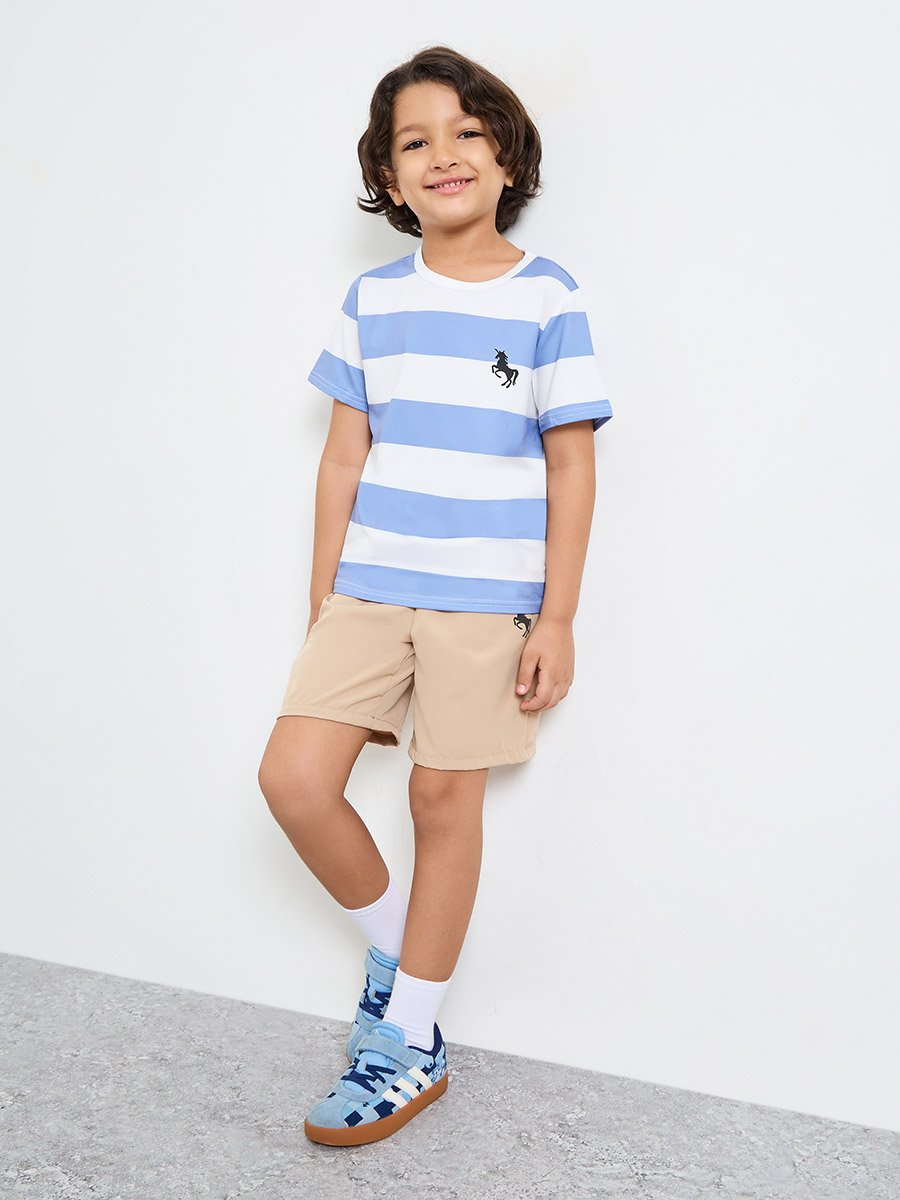 Boys Striped T-Shirt and Solid pull On Shorts Set