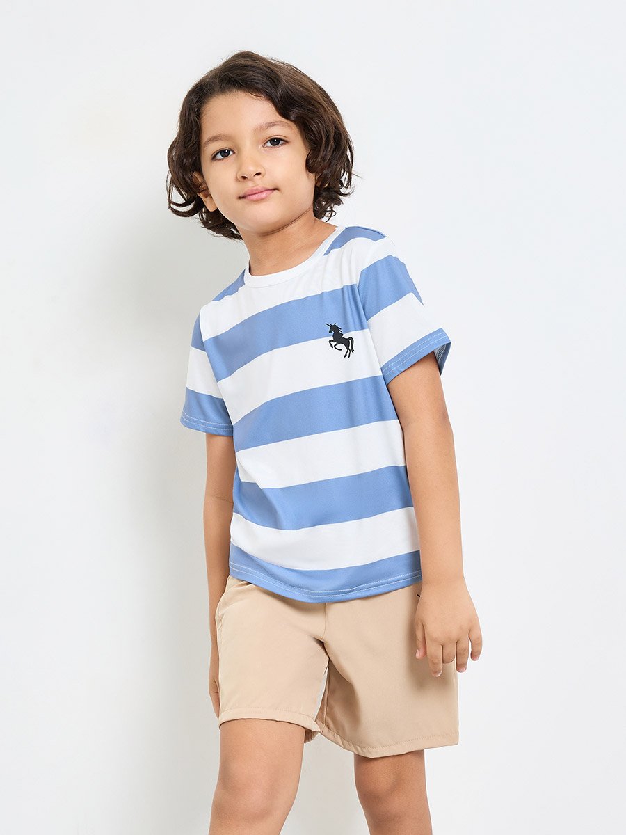 Boys Striped T-Shirt and Solid pull On Shorts Set