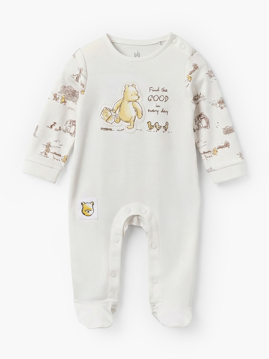 Cotton Crew Neck Long Sleeves Sleepsuit with Winnie the Pooh and Friends Print