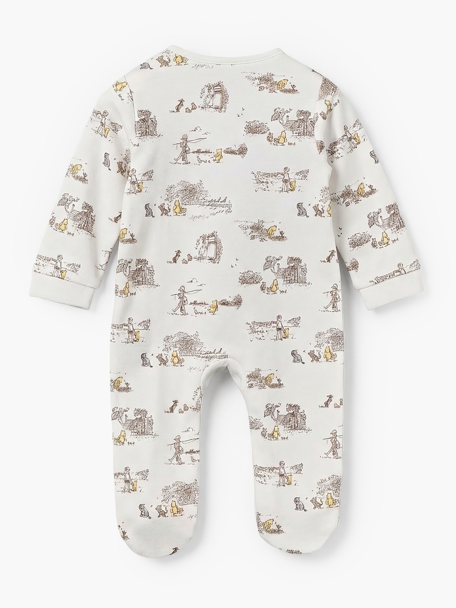 Cotton Crew Neck Long Sleeves Sleepsuit with Winnie the Pooh and Friends Print