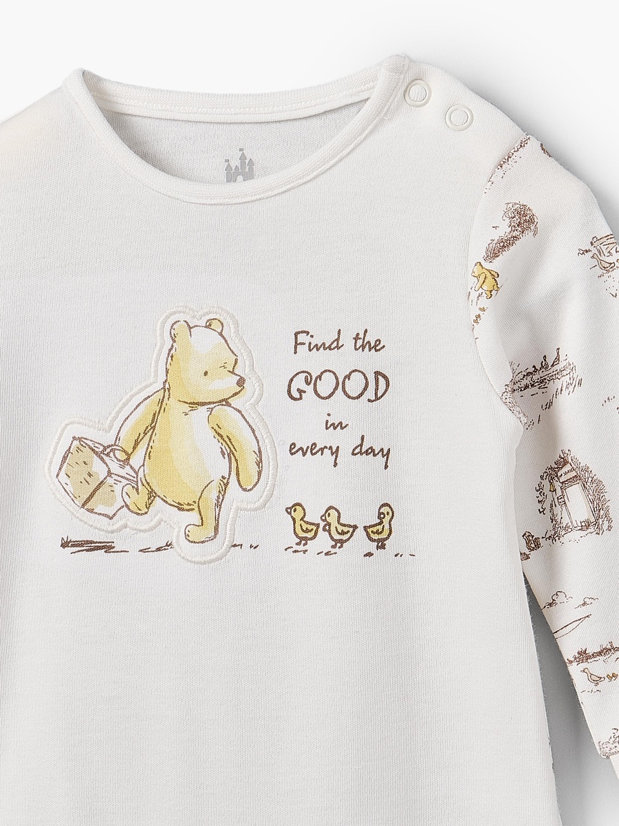 Cotton Crew Neck Long Sleeves Sleepsuit with Winnie the Pooh and Friends Print