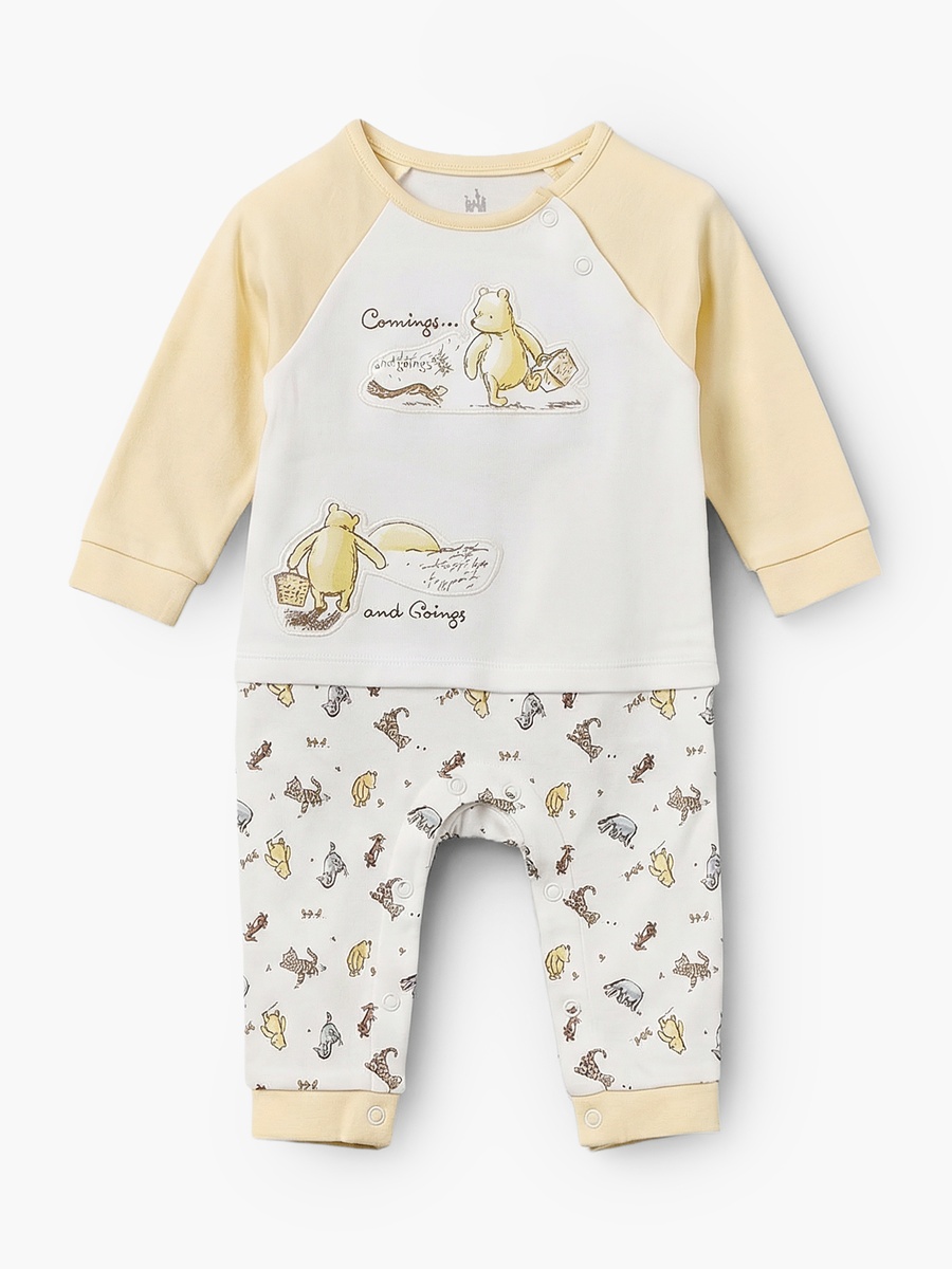 Cotton Crew Neck Long Sleeves Sleepsuit with Winnie the Pooh and Friends Print