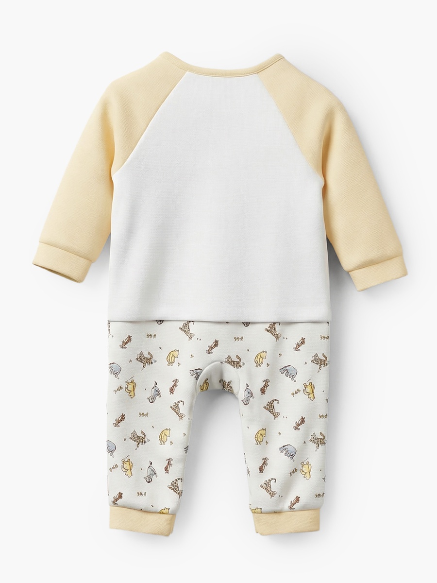 Cotton Crew Neck Long Sleeves Sleepsuit with Winnie the Pooh and Friends Print