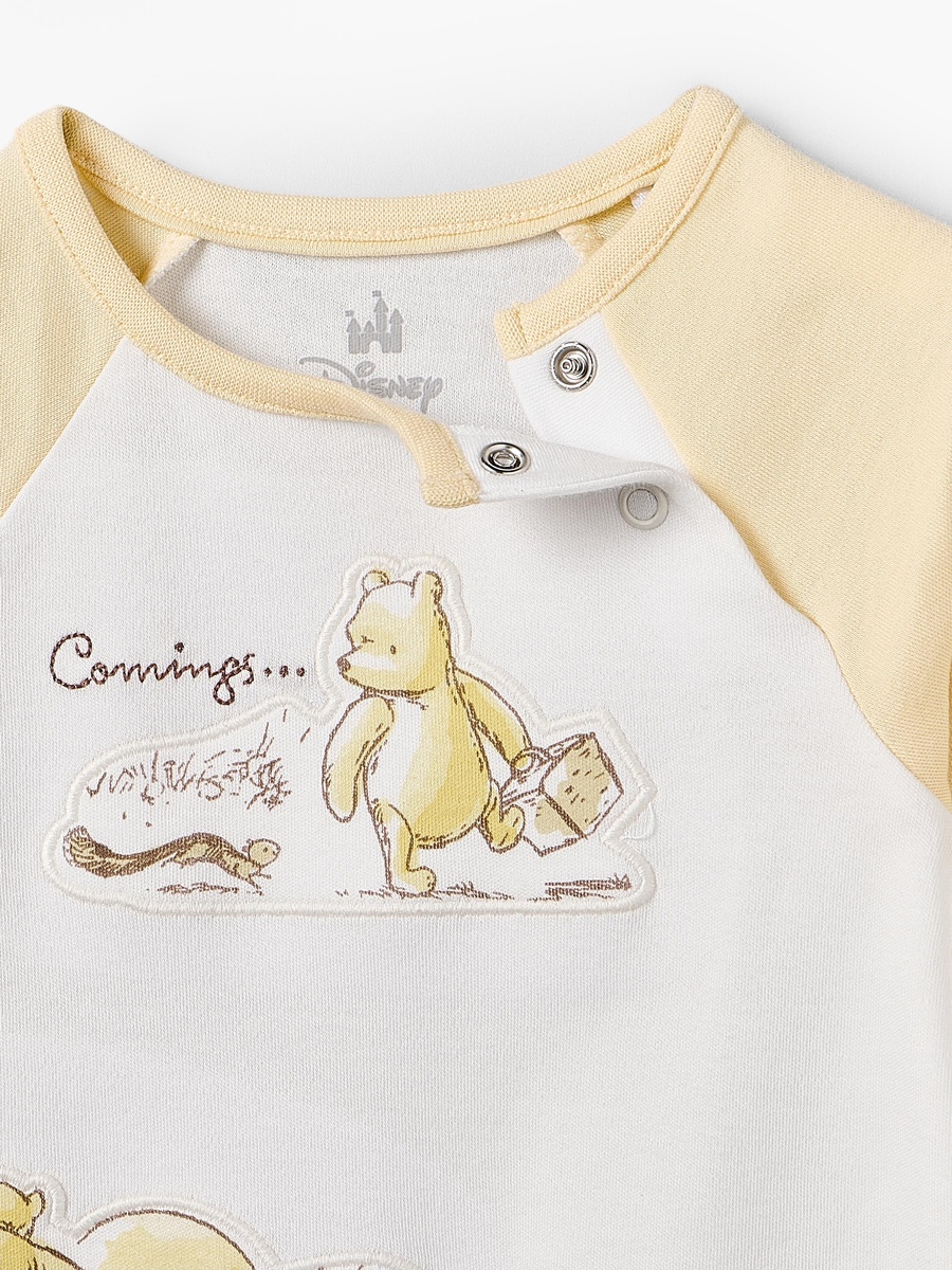 Cotton Crew Neck Long Sleeves Sleepsuit with Winnie the Pooh and Friends Print