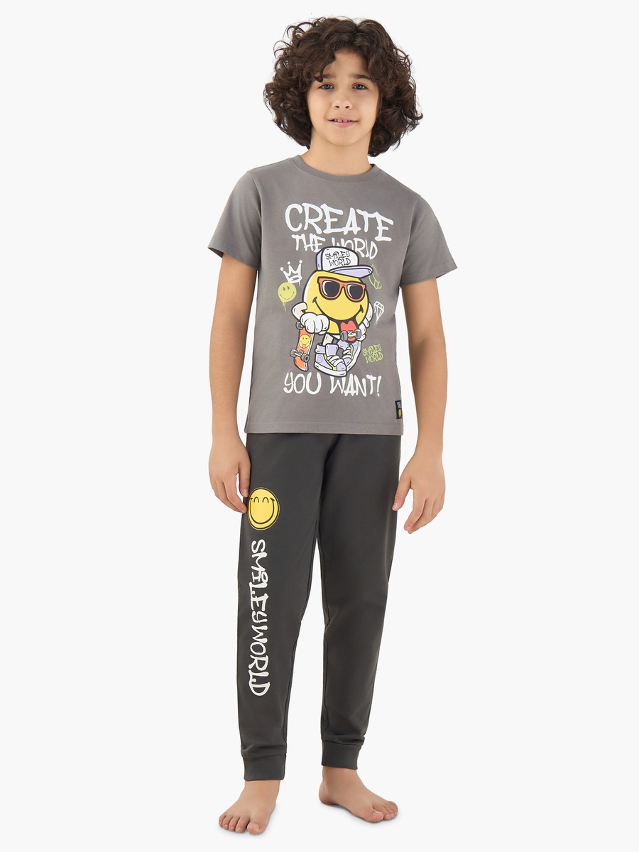 Cotton Crew Neck Short Sleeves Pyjama Set with Fun Print
