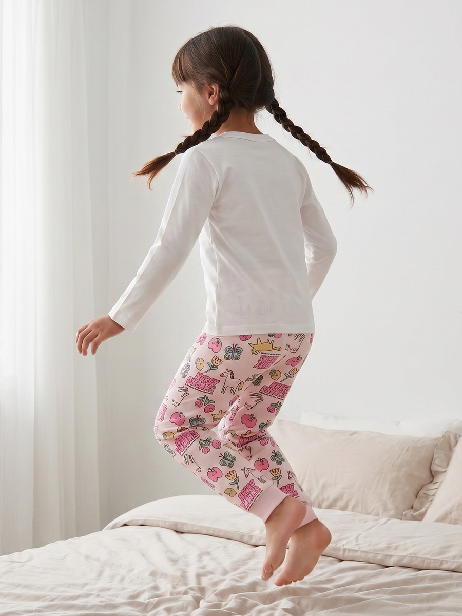 Cotton Crew Neck Long Sleeves Pyjama Set with Print