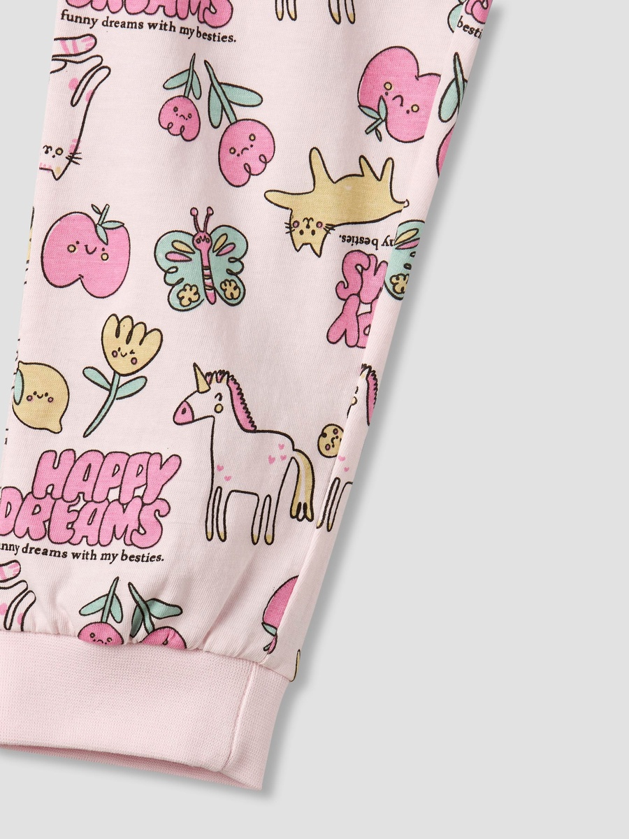 Cotton Crew Neck Long Sleeves Pyjama Set with Print