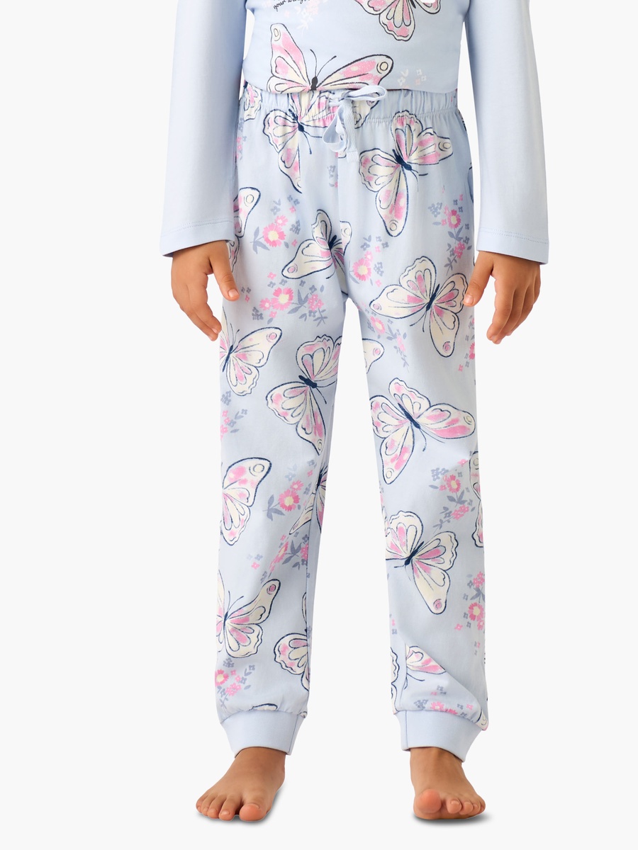 Cotton Crew Neck Long Sleeves Pyjama Set with Butterfly Print