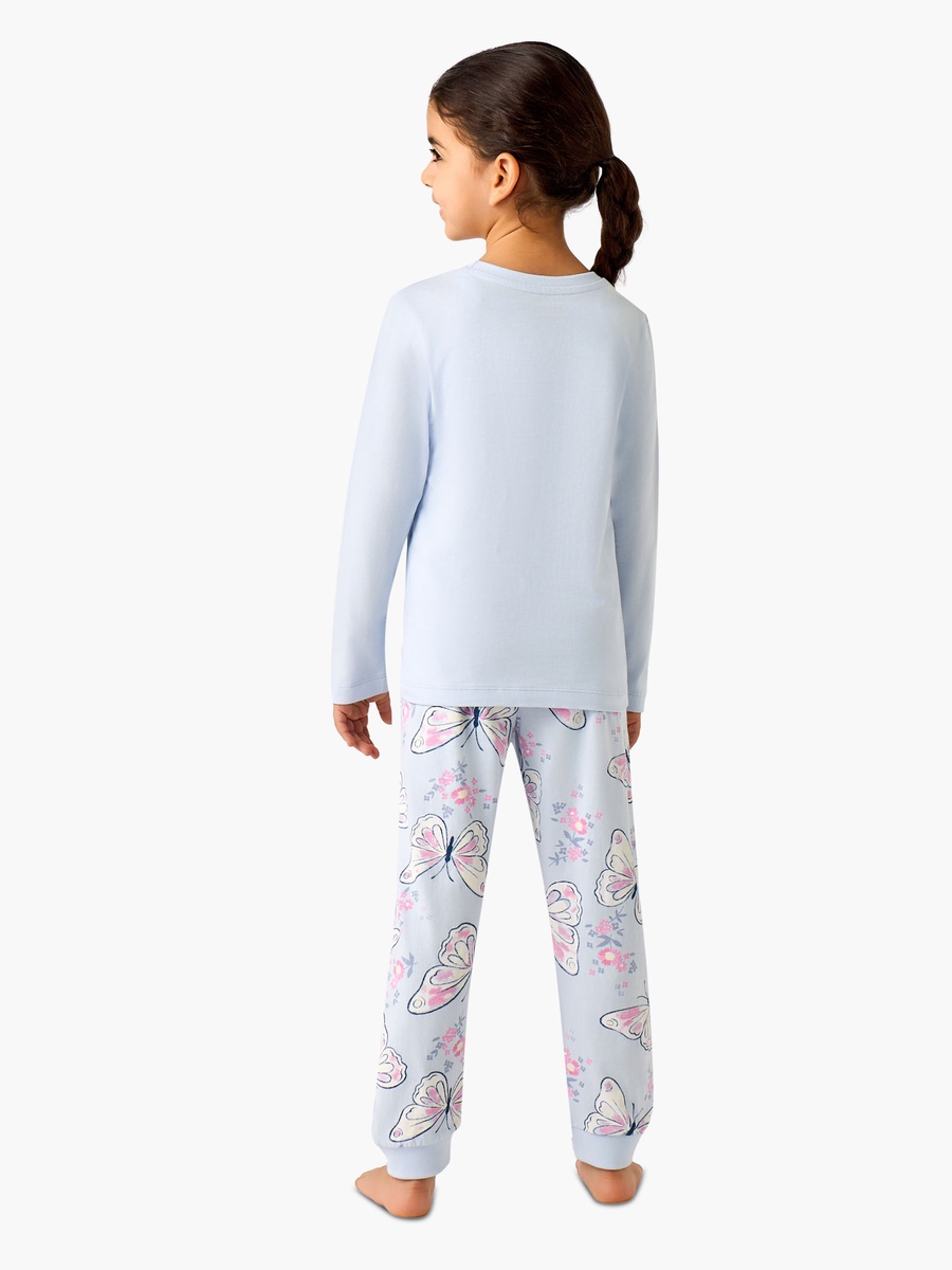 Cotton Crew Neck Long Sleeves Pyjama Set with Butterfly Print