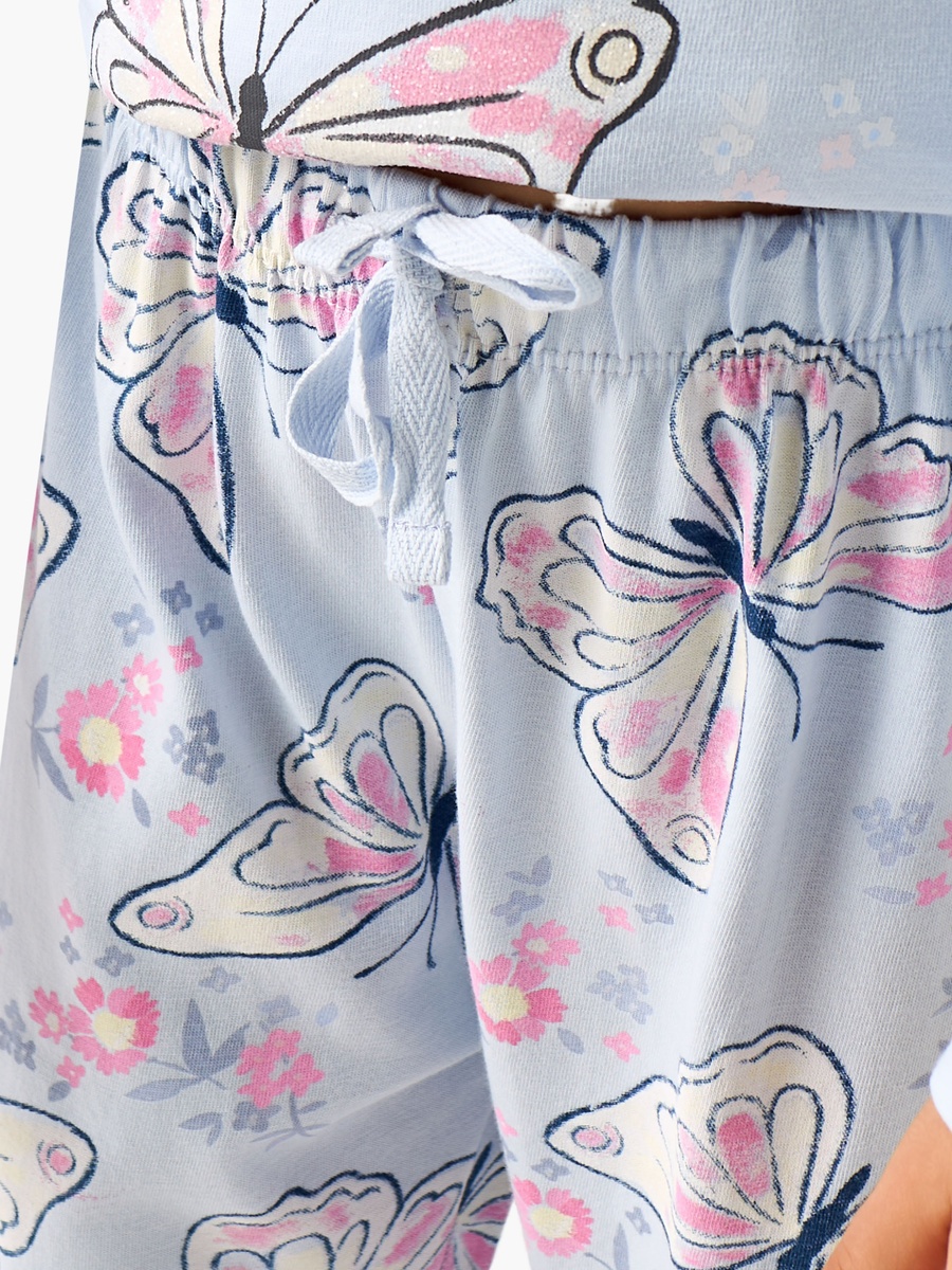 Cotton Crew Neck Long Sleeves Pyjama Set with Butterfly Print