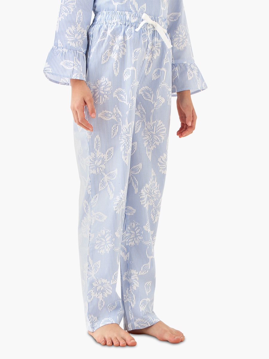 Cotton Ruffled Neck Long Sleeves Pyjama Set with Floral Print