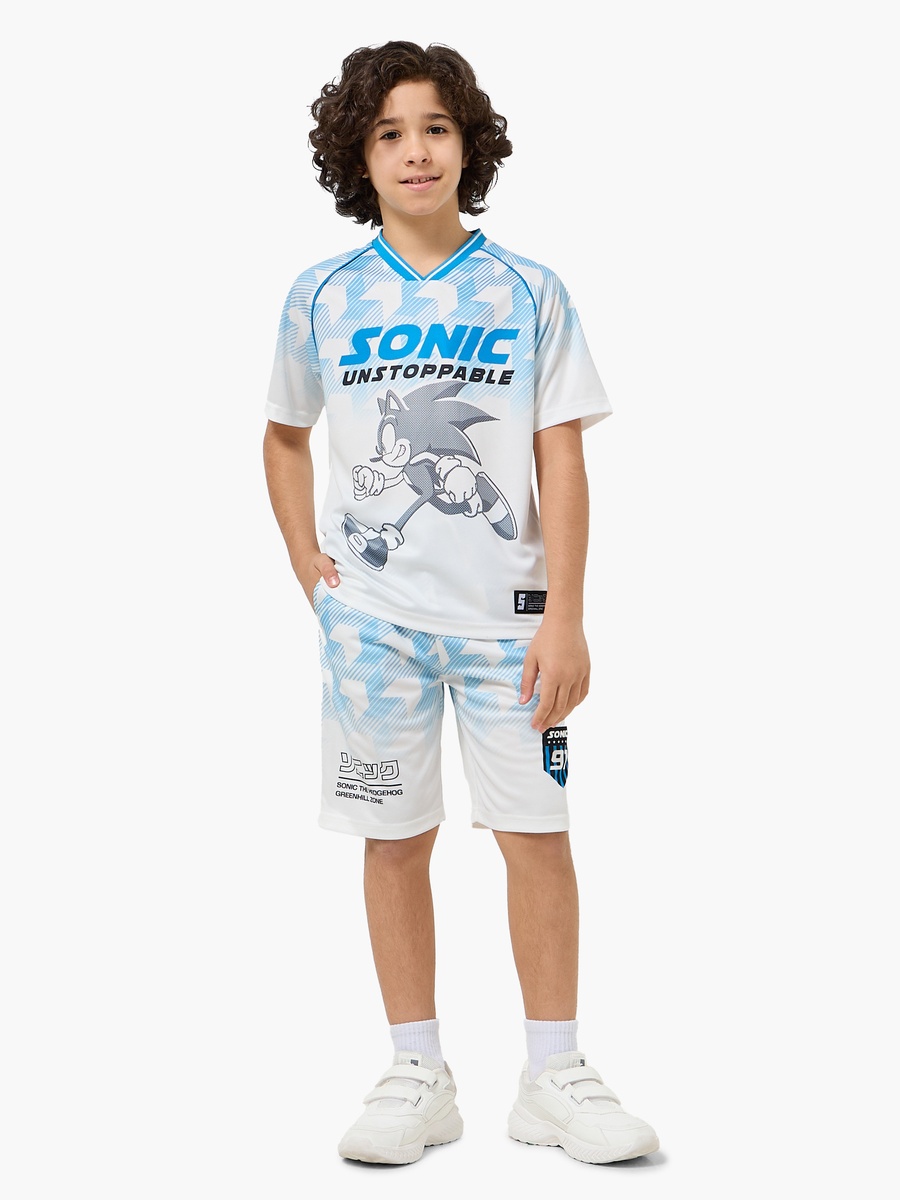 V Neck Short Sleeves T-Shirt and Shorts Set with Sonic Print