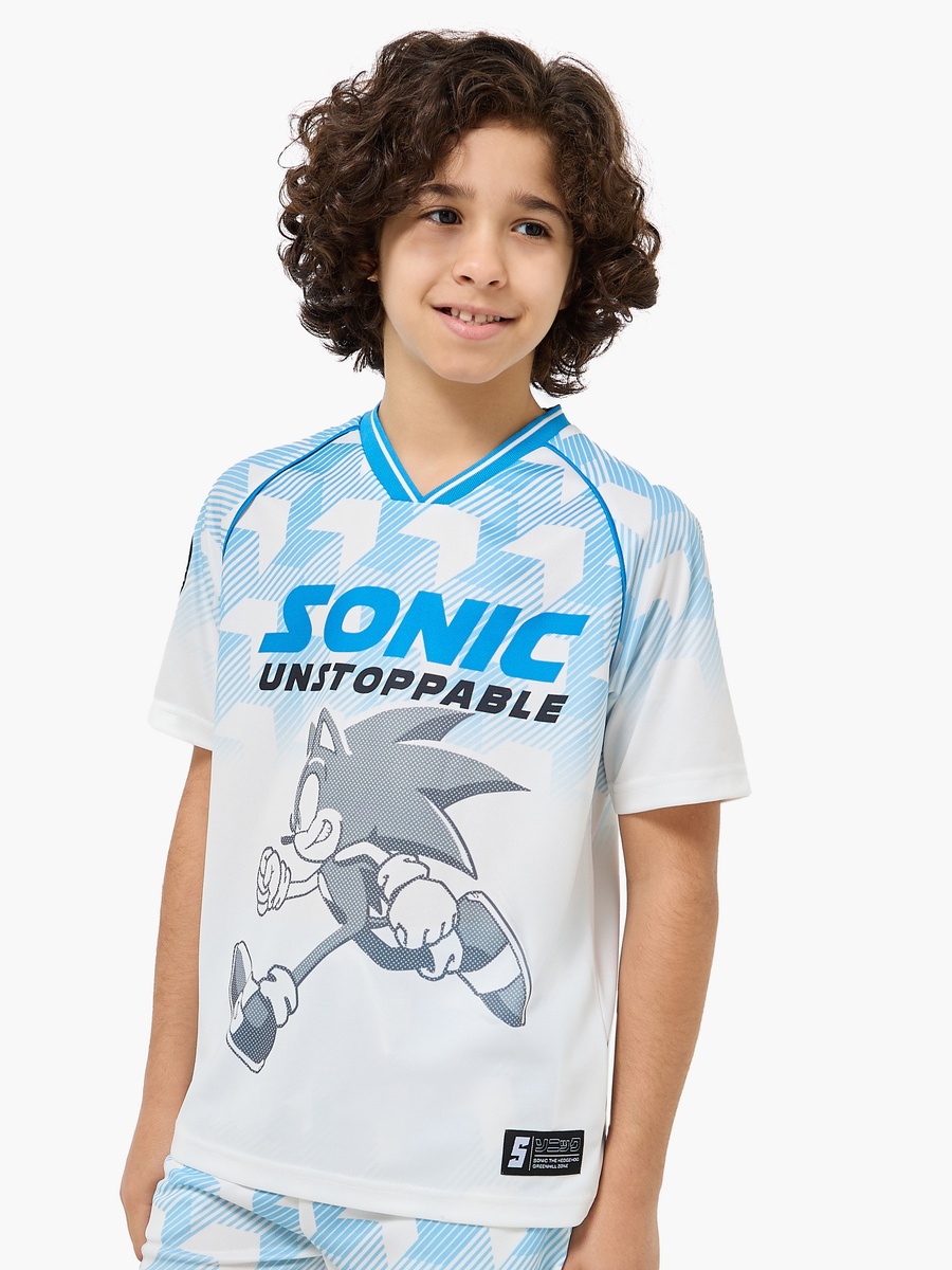 V Neck Short Sleeves T-Shirt and Shorts Set with Sonic Print