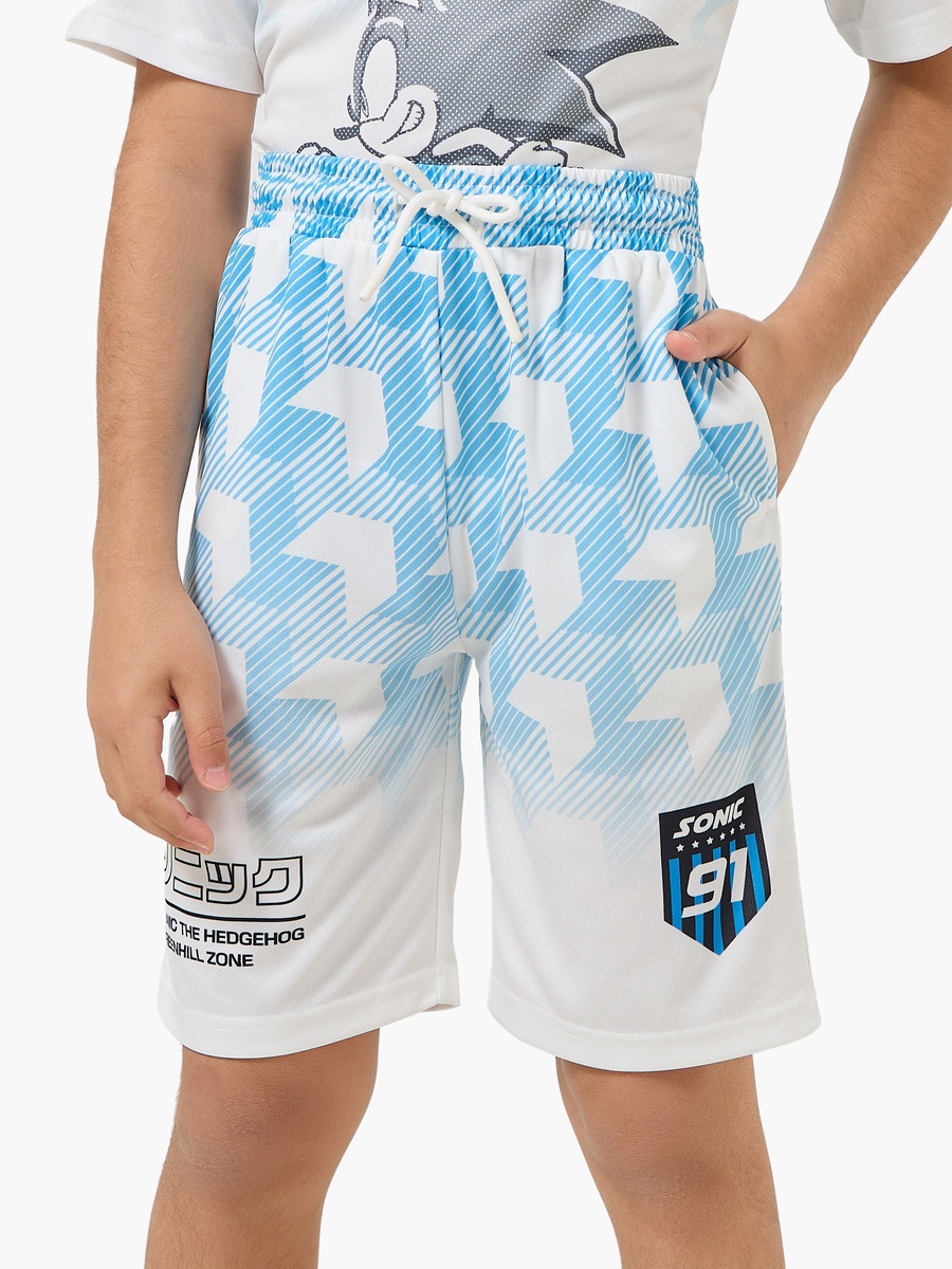 V Neck Short Sleeves T-Shirt and Shorts Set with Sonic Print