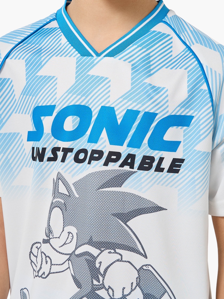 V Neck Short Sleeves T-Shirt and Shorts Set with Sonic Print