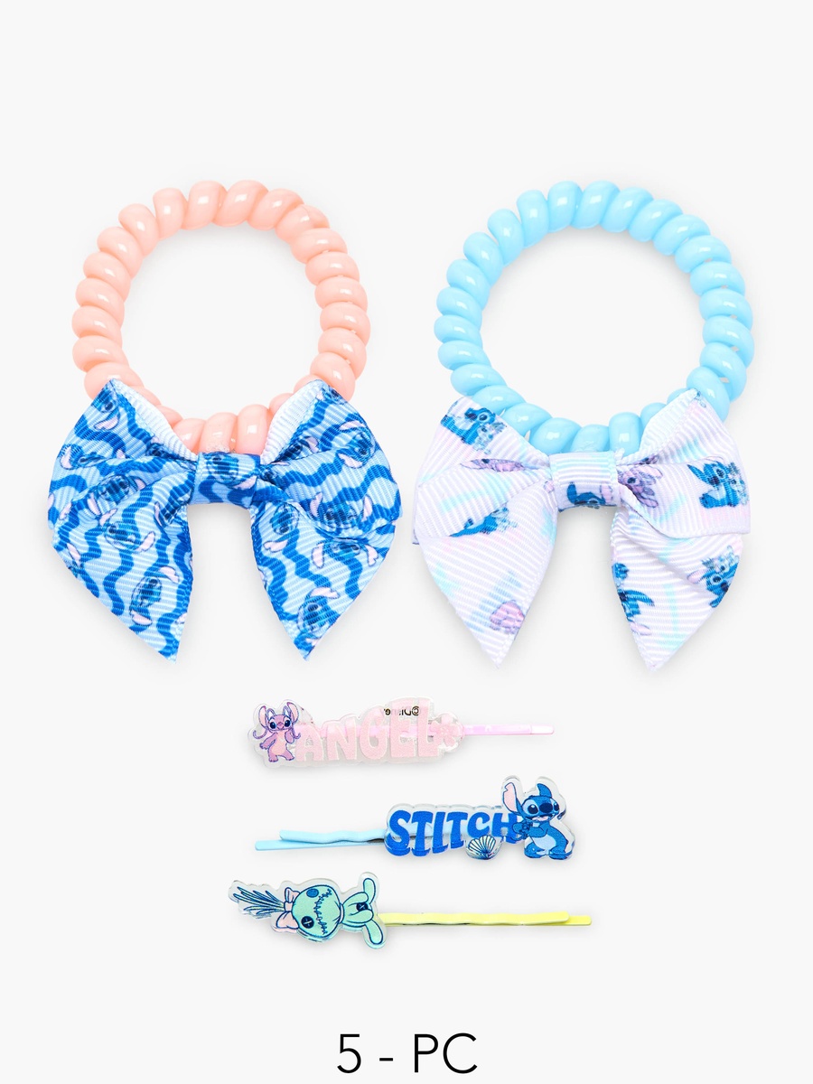 Set of 5 Hair Accessories with Angel and Stitch Print