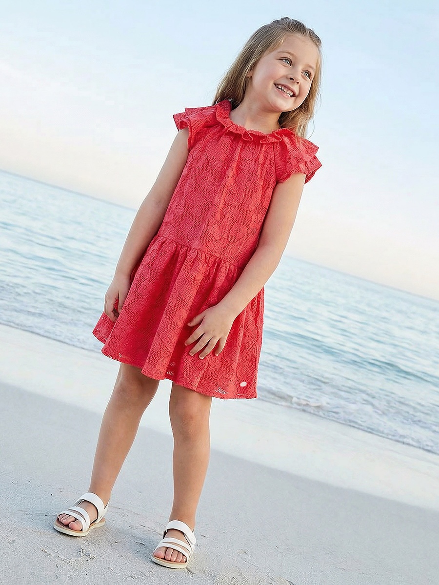Round Neck Cap Sleeves A-Line Dress with Butterfly Embroidery