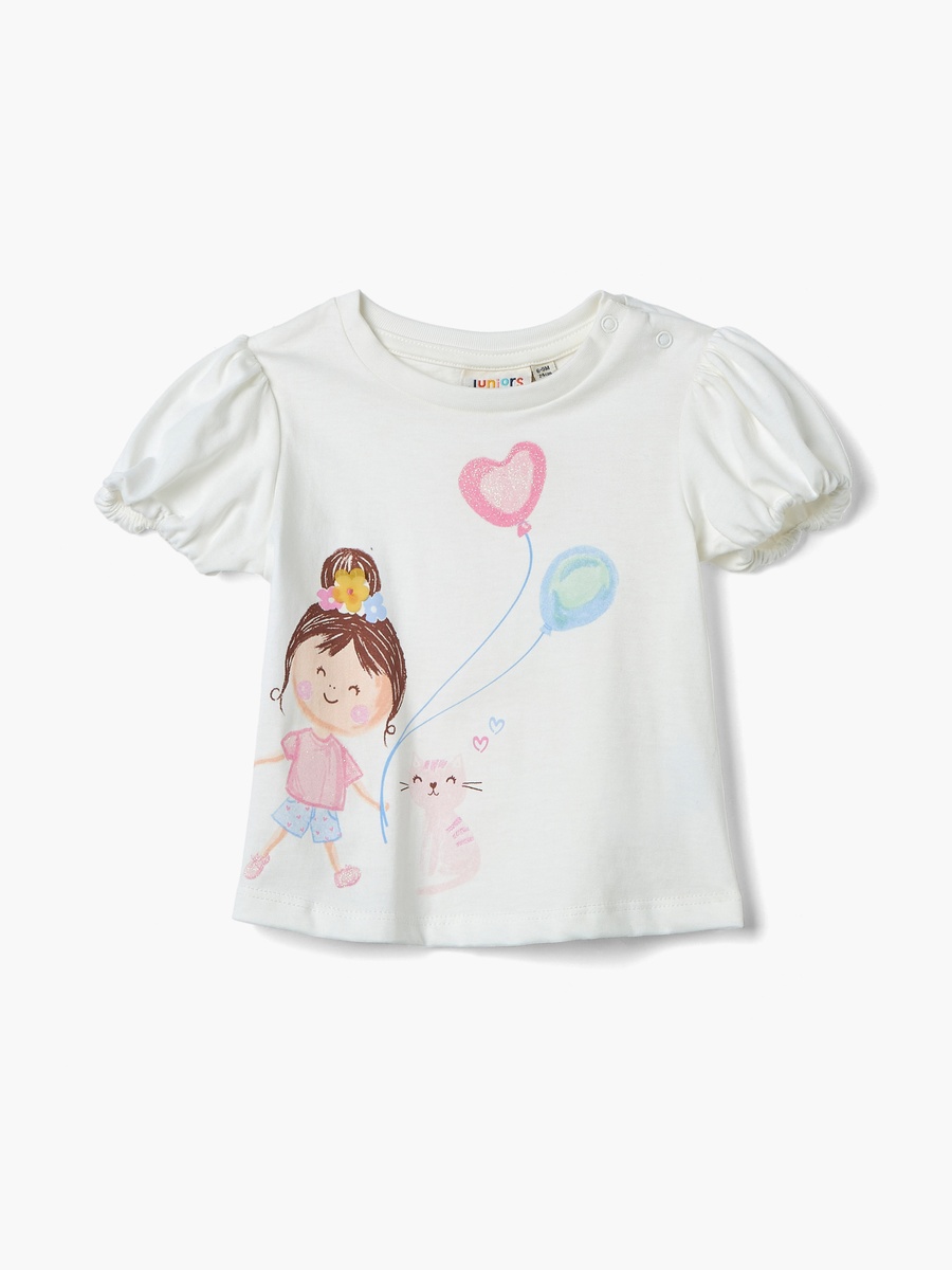 Printed T-Shirt with Balloon Sleeves