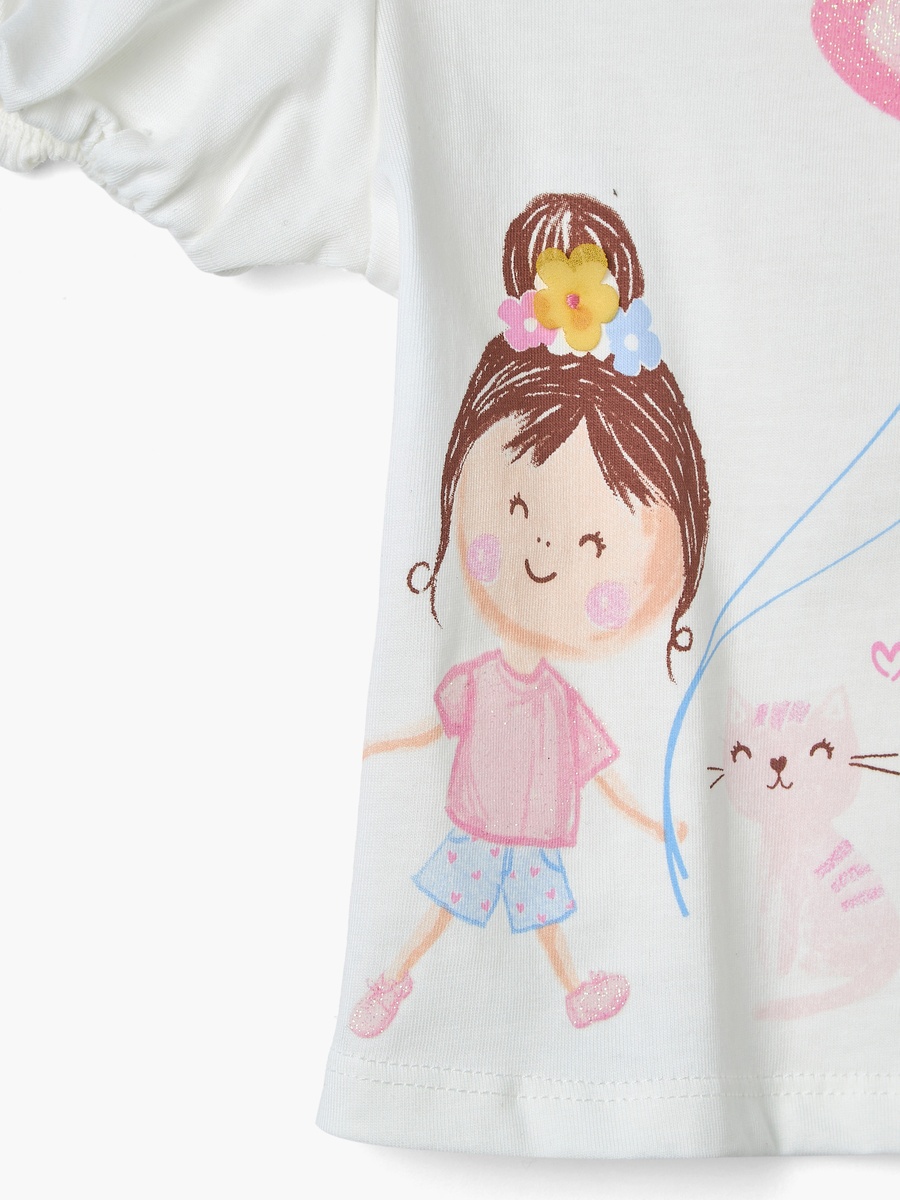 Printed T-Shirt with Balloon Sleeves