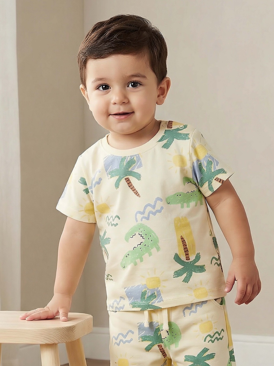 Round Neck Short Sleeves T-Shirt with Alligator Print