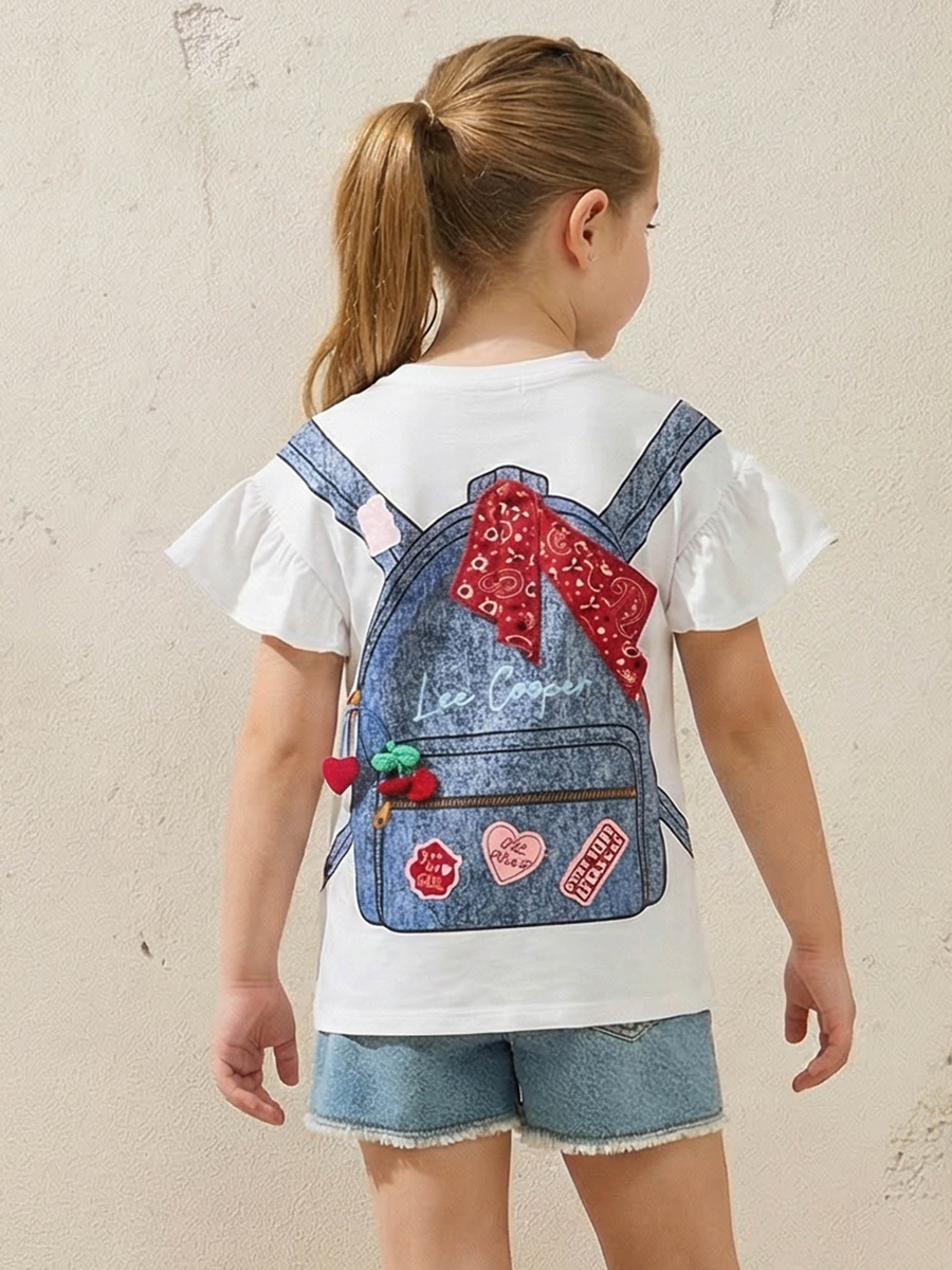 Crew Neck Short Sleeve T-Shirt with Backpack Print