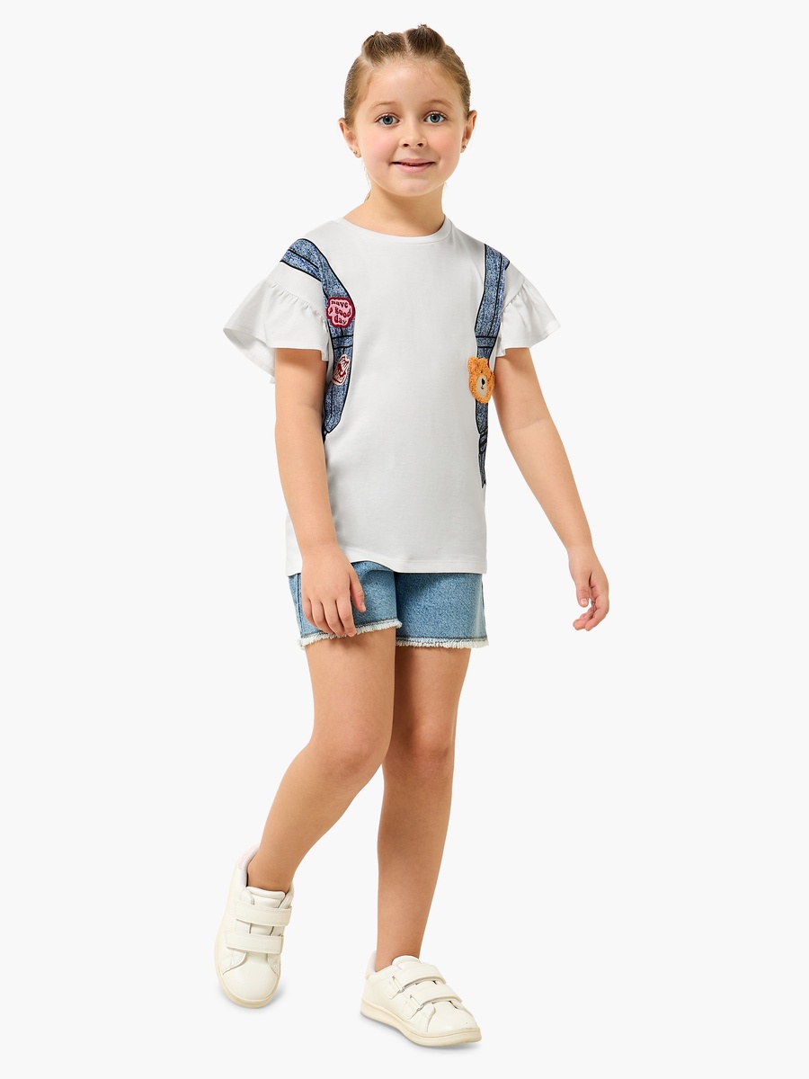 Crew Neck Short Sleeve T-Shirt with Backpack Print