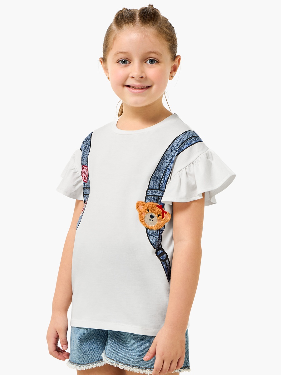Crew Neck Short Sleeve T-Shirt with Backpack Print
