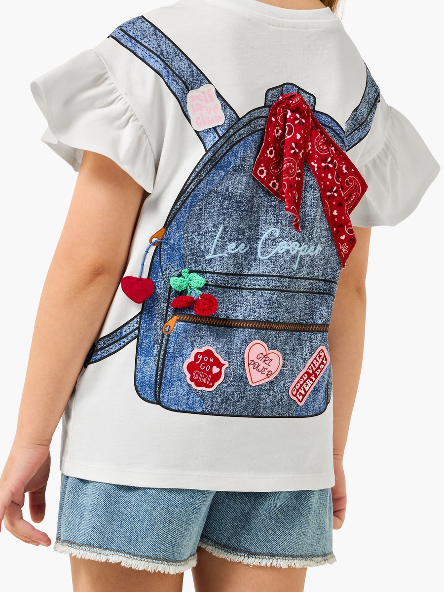 Crew Neck Short Sleeve T-Shirt with Backpack Print