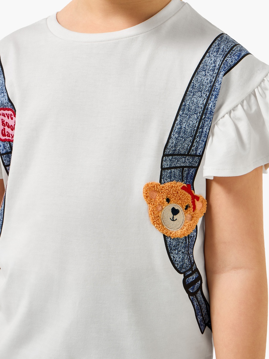Crew Neck Short Sleeve T-Shirt with Backpack Print