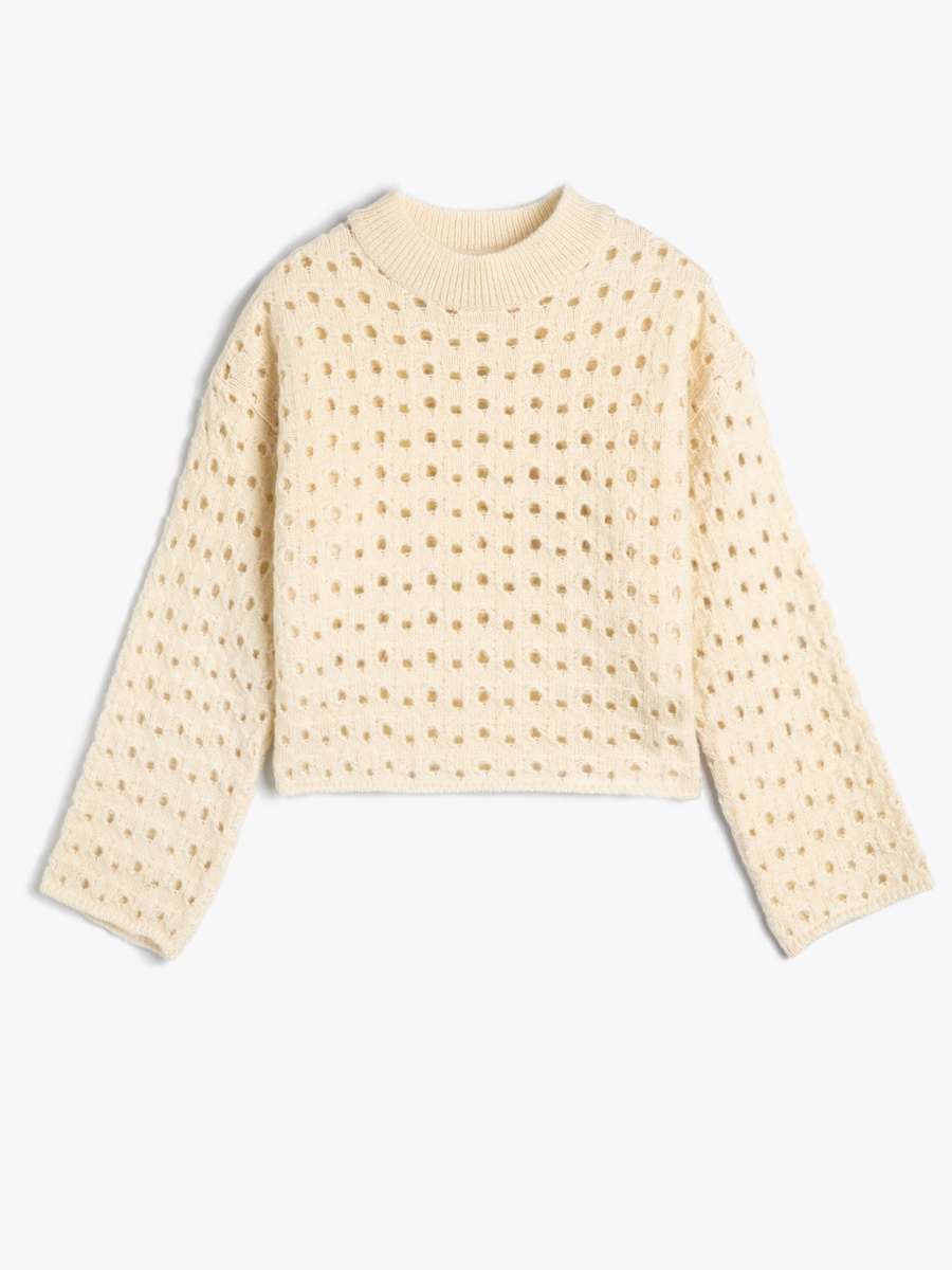Open Knit Half Turtle Neck Sweater