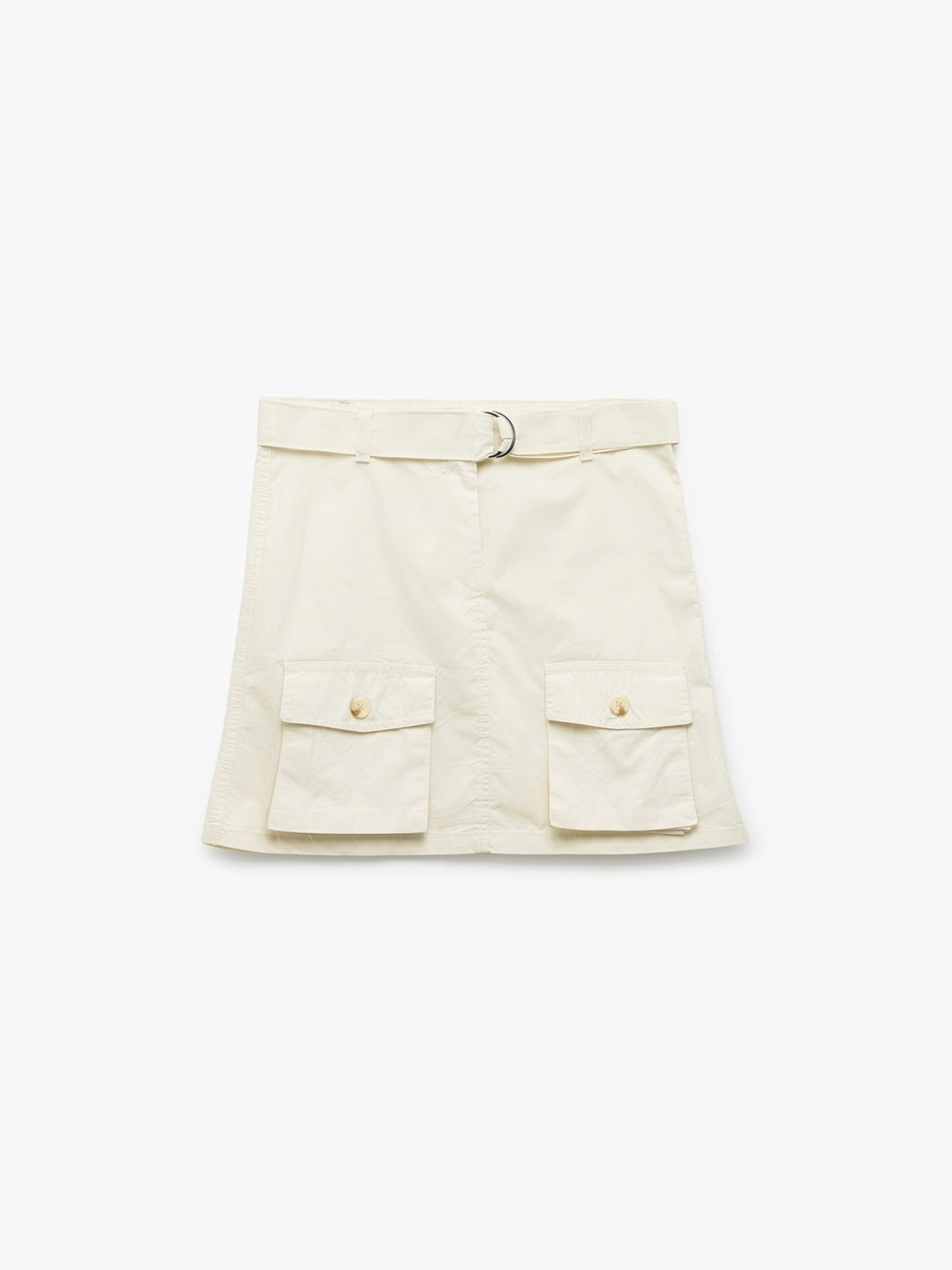 Solid Belted Gabardine Skirt