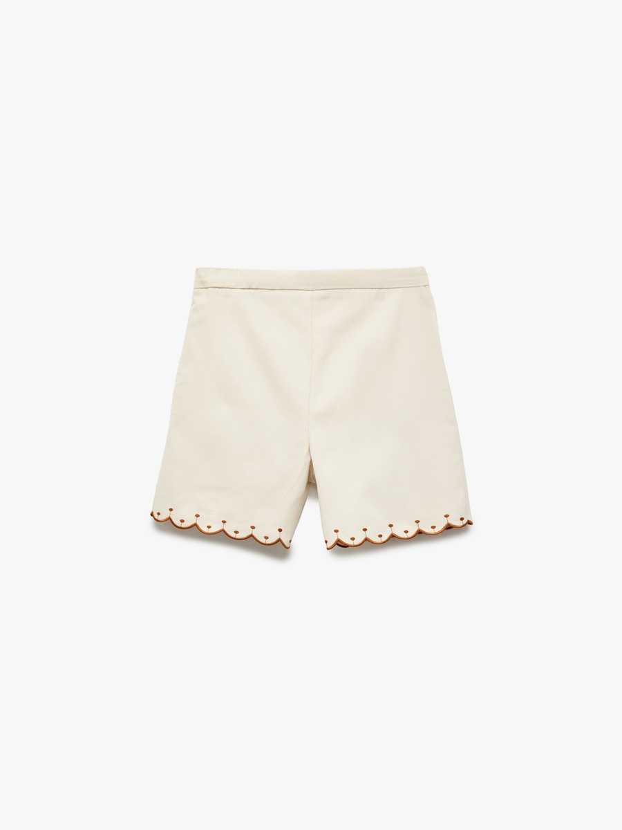 Embroidered Cotton Shorts with Scalloped Hem