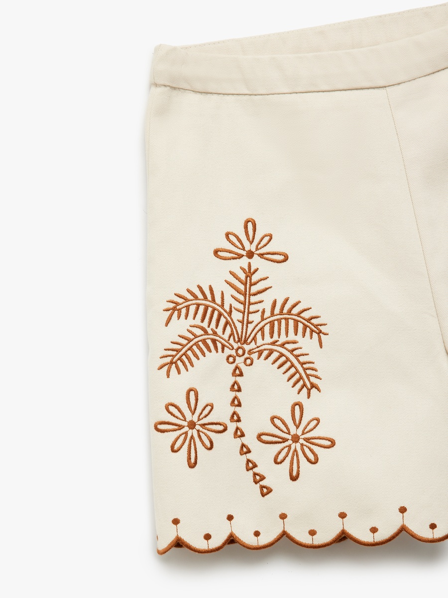 Embroidered Cotton Shorts with Scalloped Hem