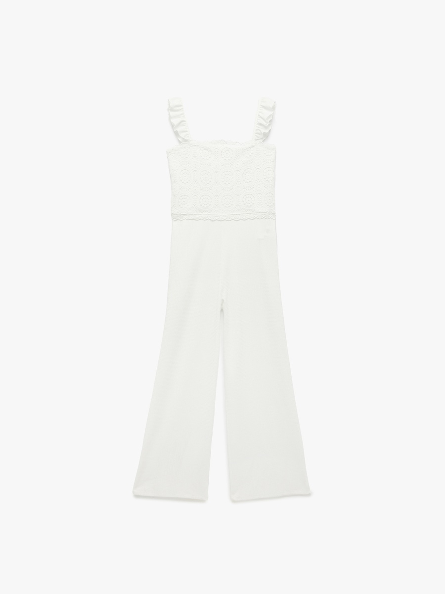 Solid Crochet Strappy Jumpsuit