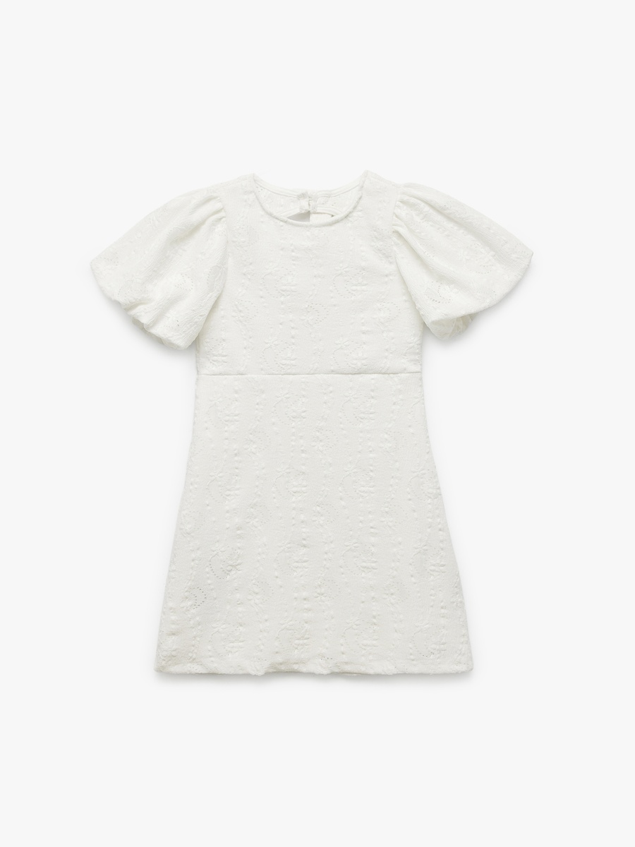 Textured Puff Sleeve Mini Dress with Cut Out Back