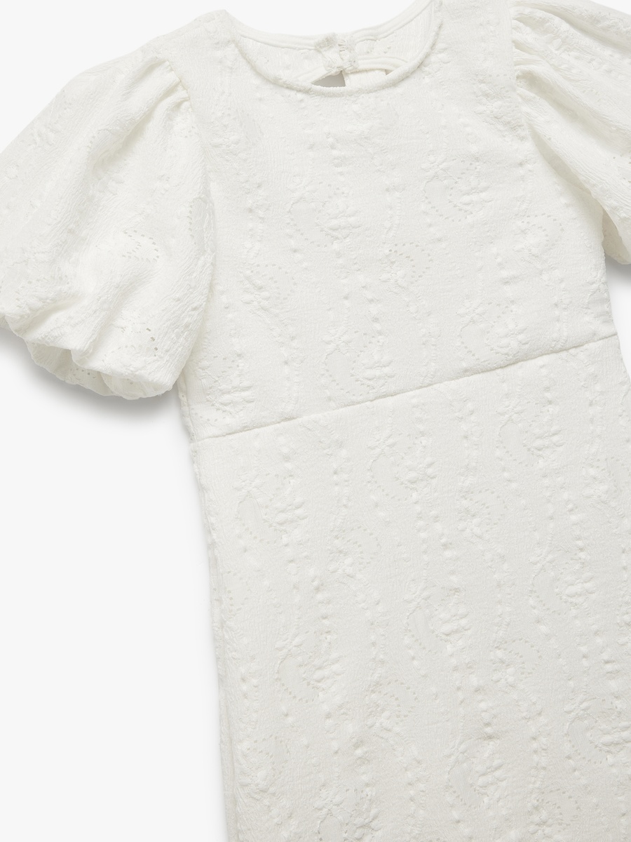 Textured Puff Sleeve Mini Dress with Cut Out Back