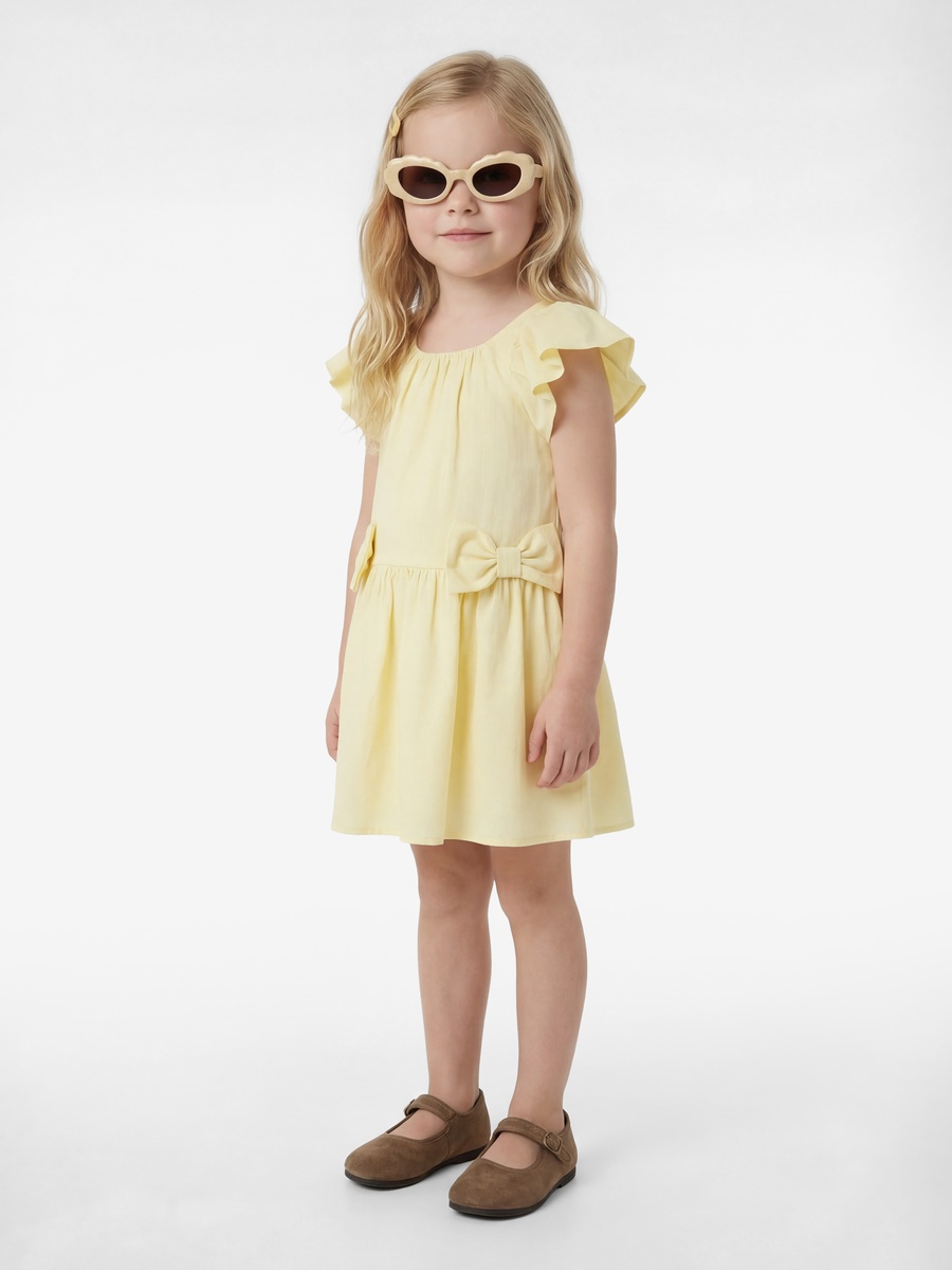 Solid Flared Sleeve Dress with Bow Detail