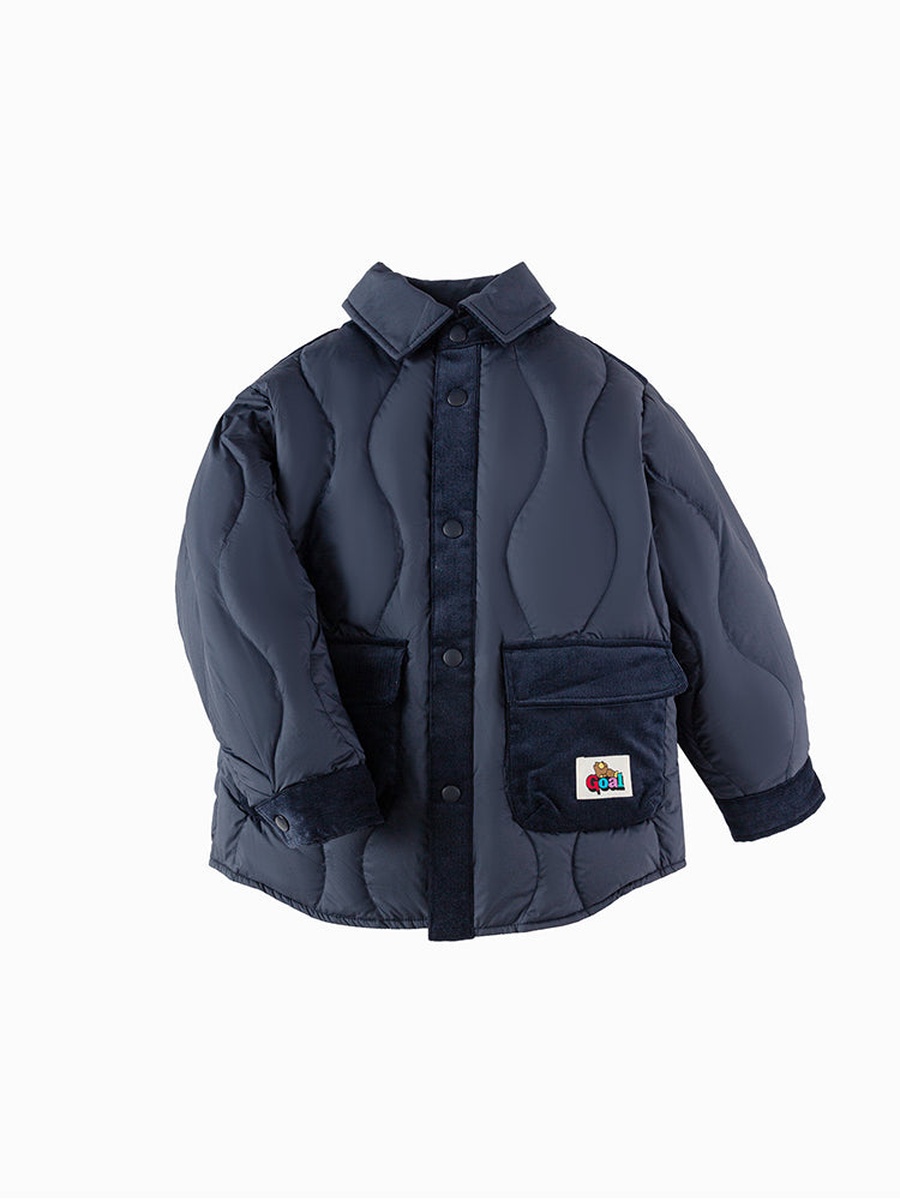 Boys Solid Quilted Puffer Jacket with Button Front