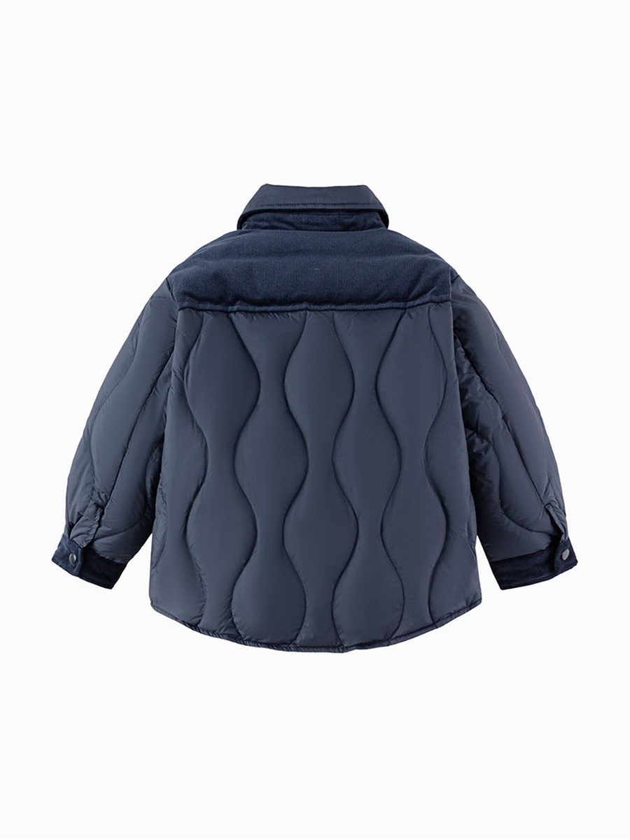 Boys Solid Quilted Puffer Jacket with Button Front