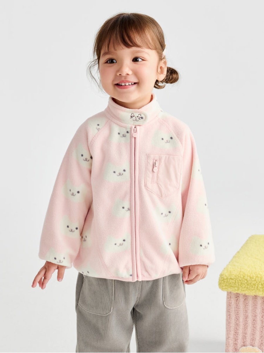 Girls Printed Fleece Jacket with Front Zipper