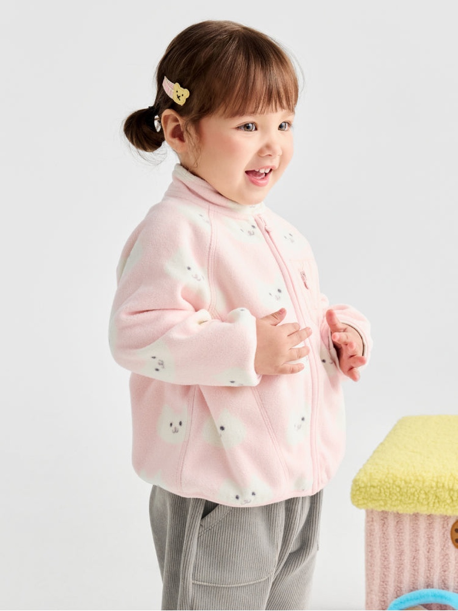 Girls Printed Fleece Jacket with Front Zipper