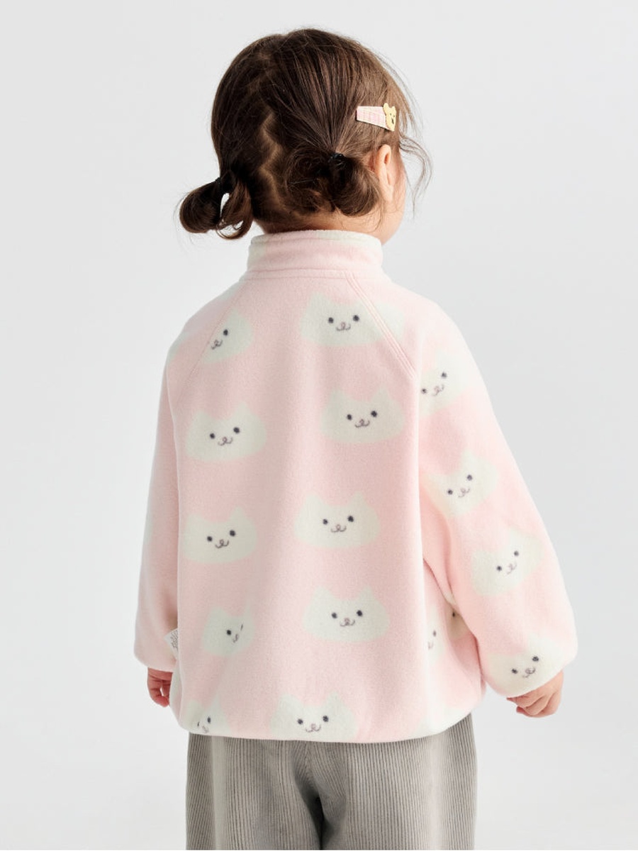 Girls Printed Fleece Jacket with Front Zipper