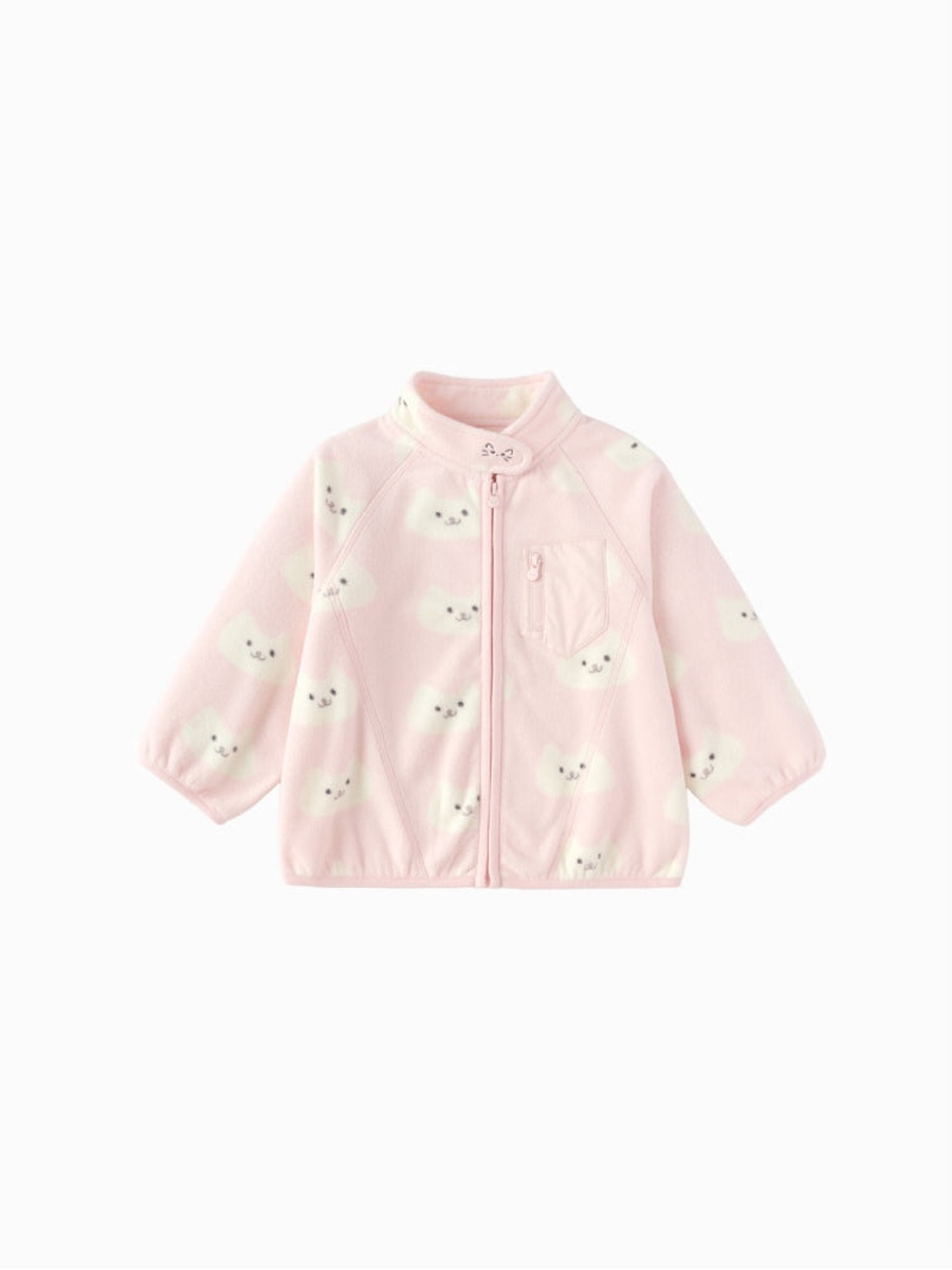 Girls Printed Fleece Jacket with Front Zipper