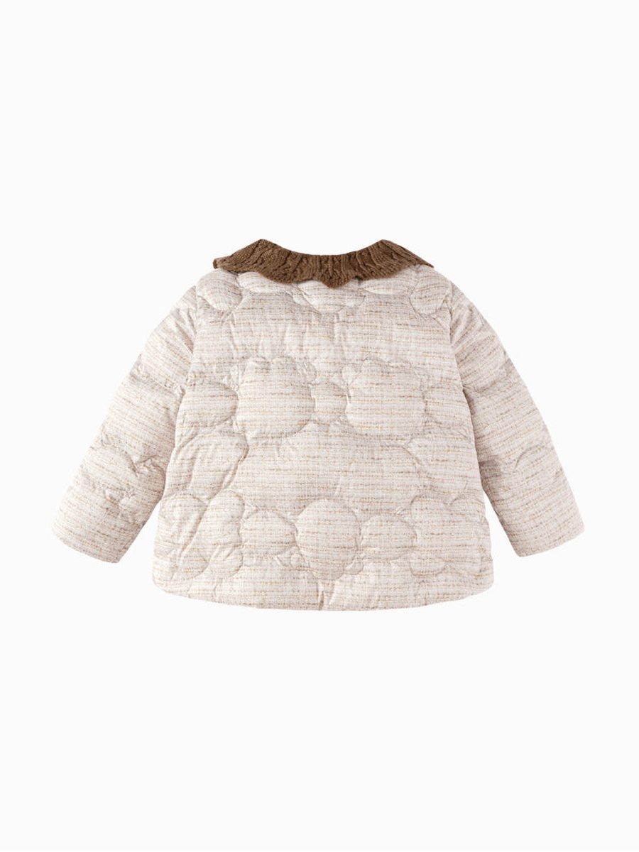 Girls Tweed Textured Quilted Jacket with Contrast Collar