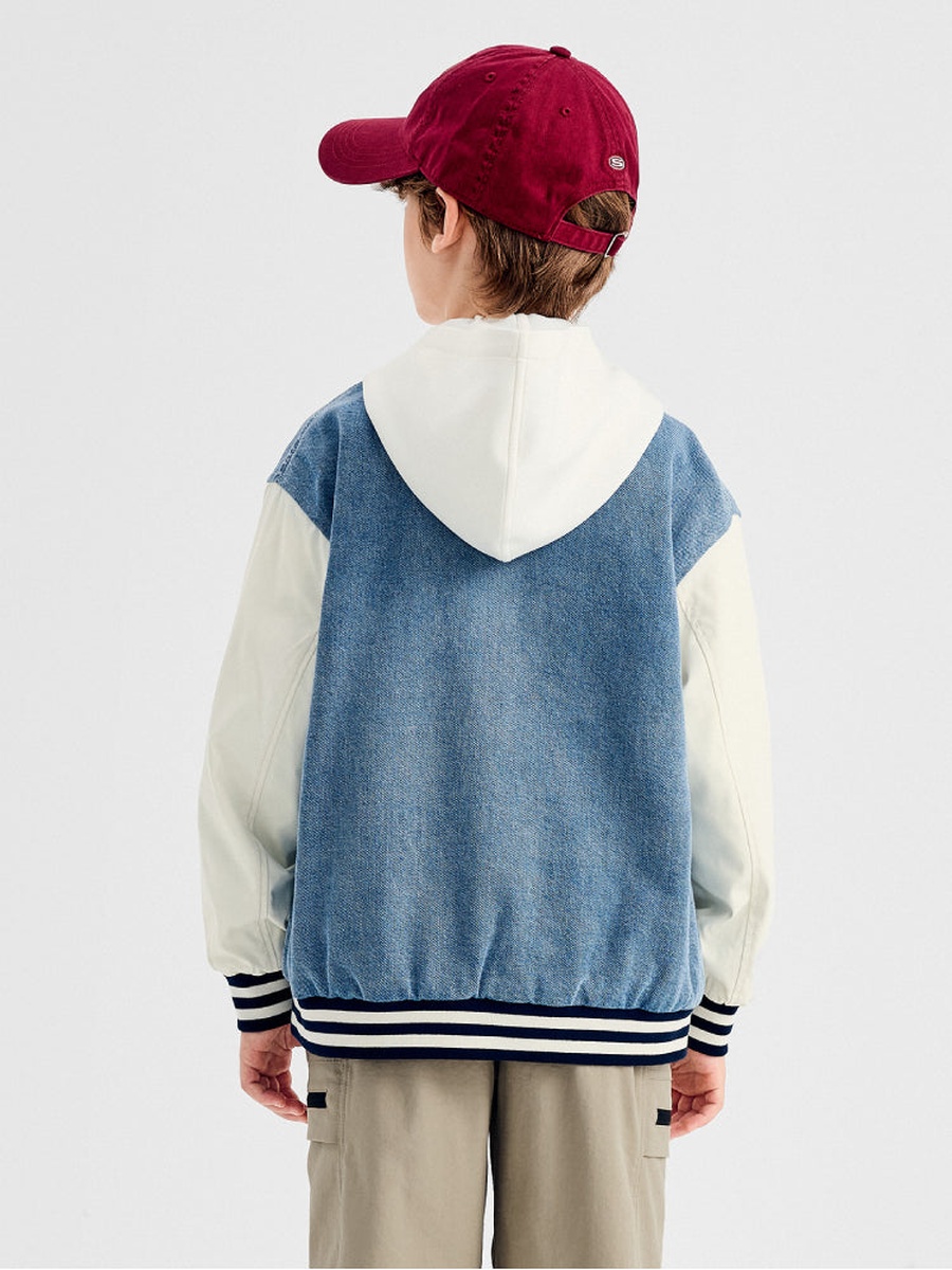 Boys Denim Varsity Jacket with Embroidery Patch