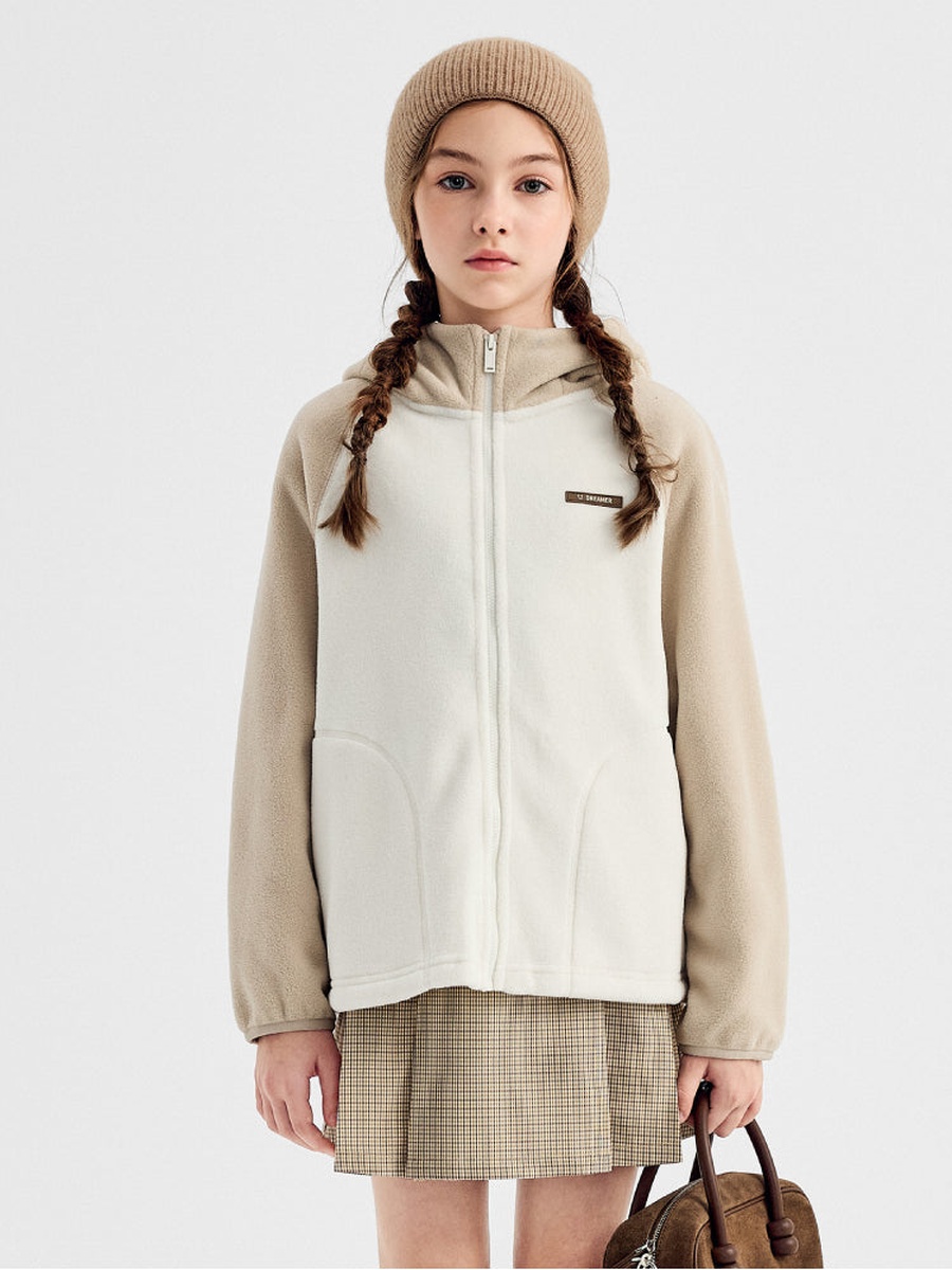 Hooded Zip-Up Jacket with Contrast Sleeves