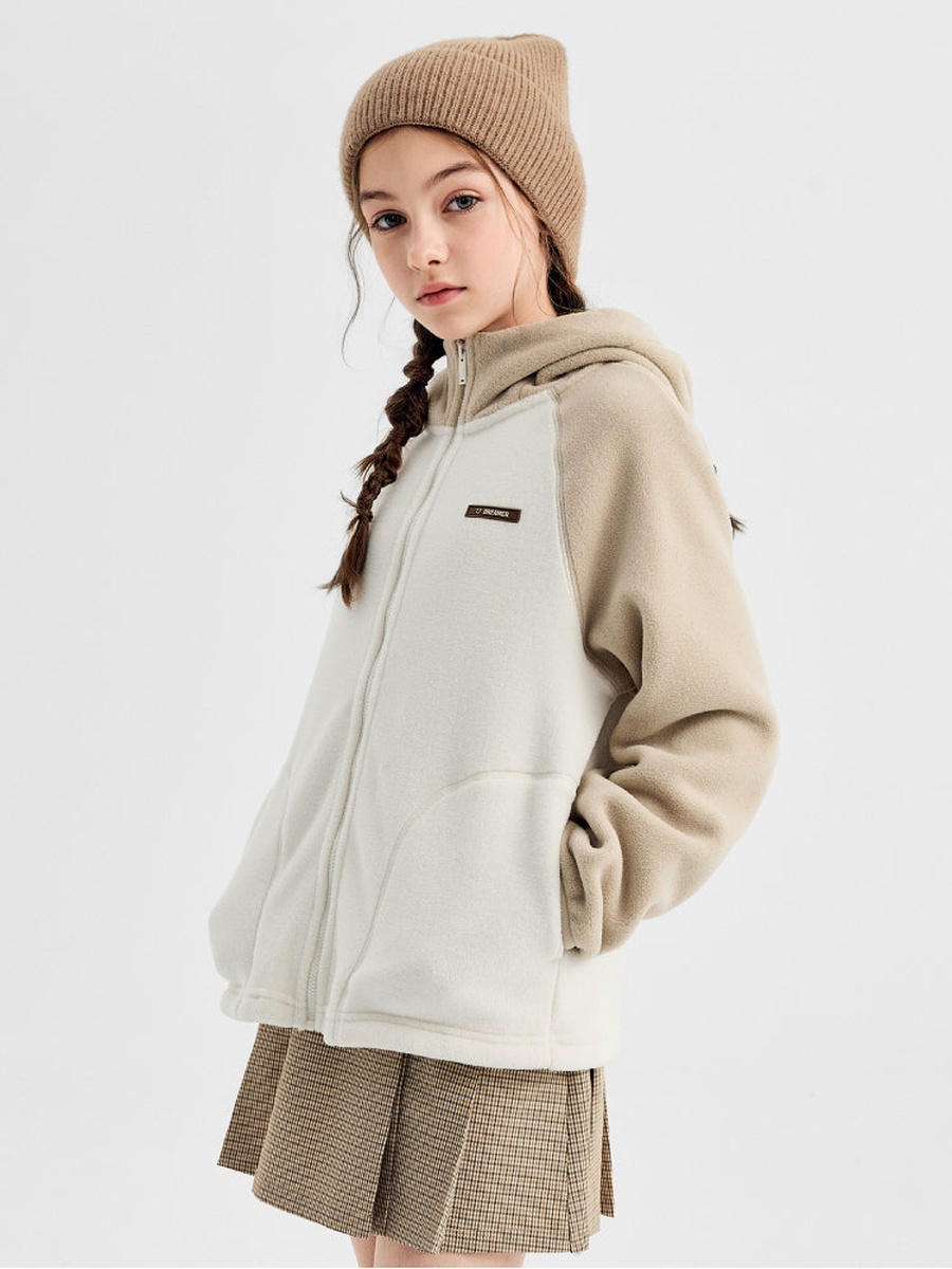 Hooded Zip-Up Jacket with Contrast Sleeves