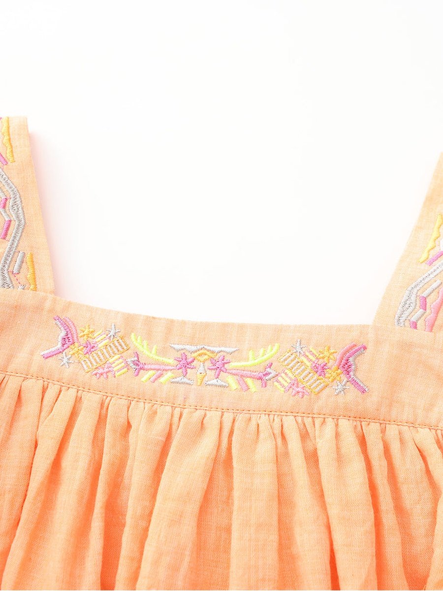 Girls Embroidered Ruffle Sleeve Dress