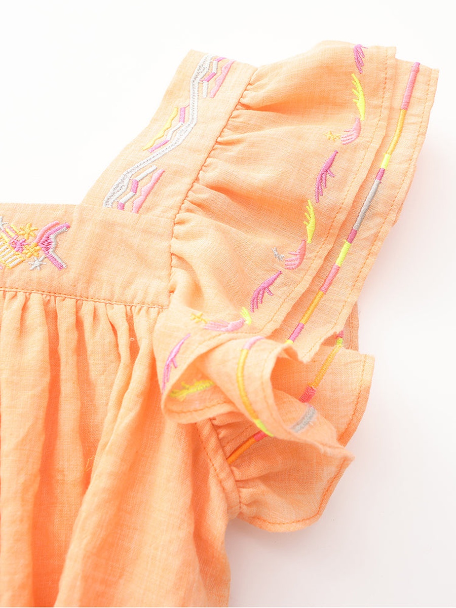 Girls Embroidered Ruffle Sleeve Dress