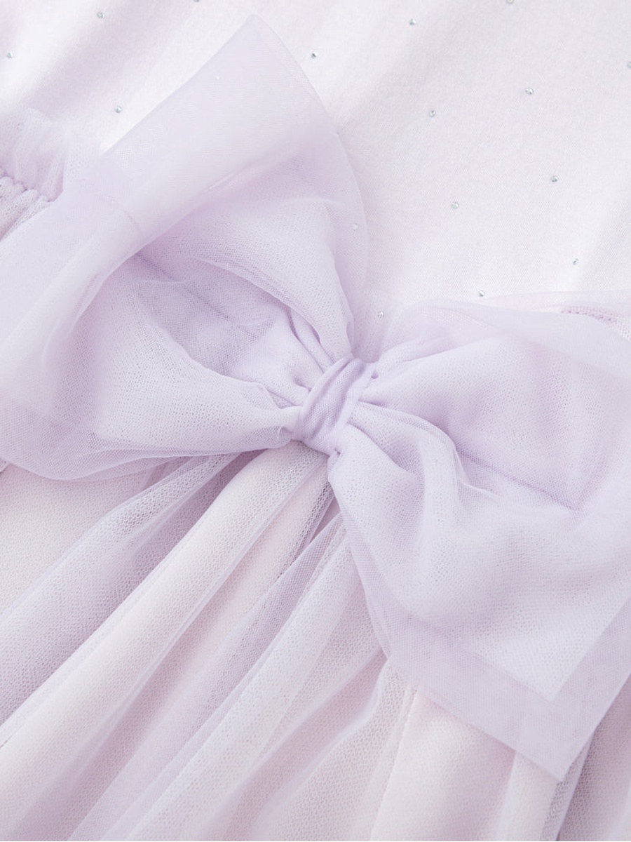 Girls Embellished Short Sleeves Dress with Bow Detail
